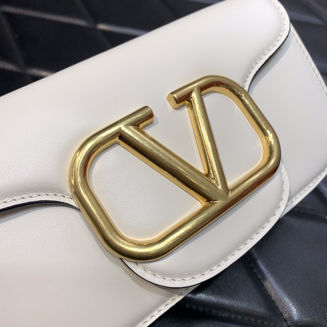 Valentino Garavani Loco Small Shoulder Bag in Ivory Calfskin Leather 